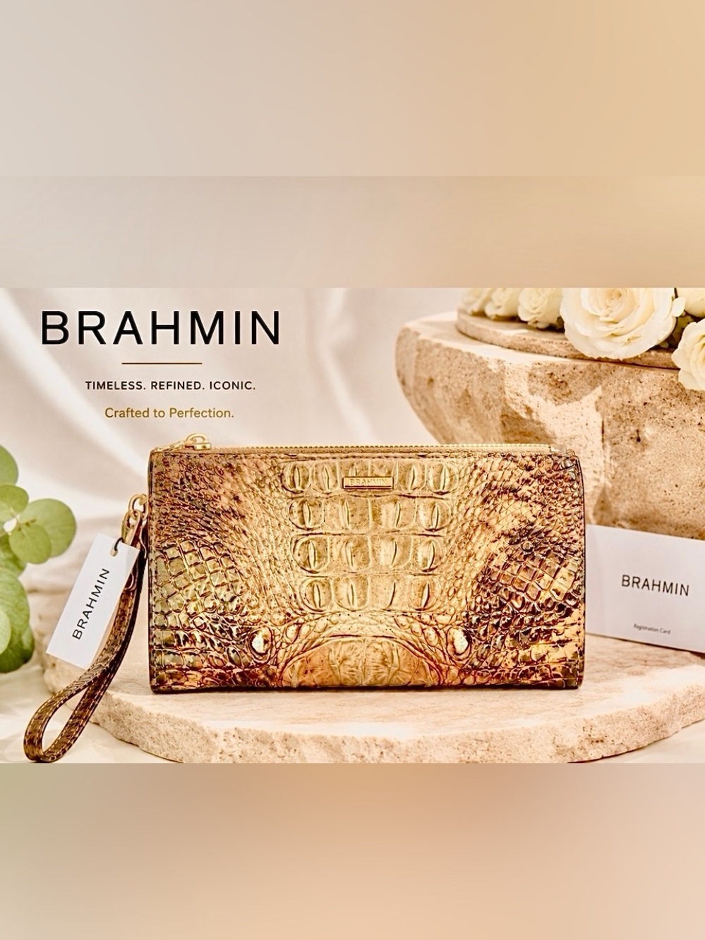 NWT! Brahmin Daisy Diamondback Ombre Melbourne Genuine Leather Wristlet